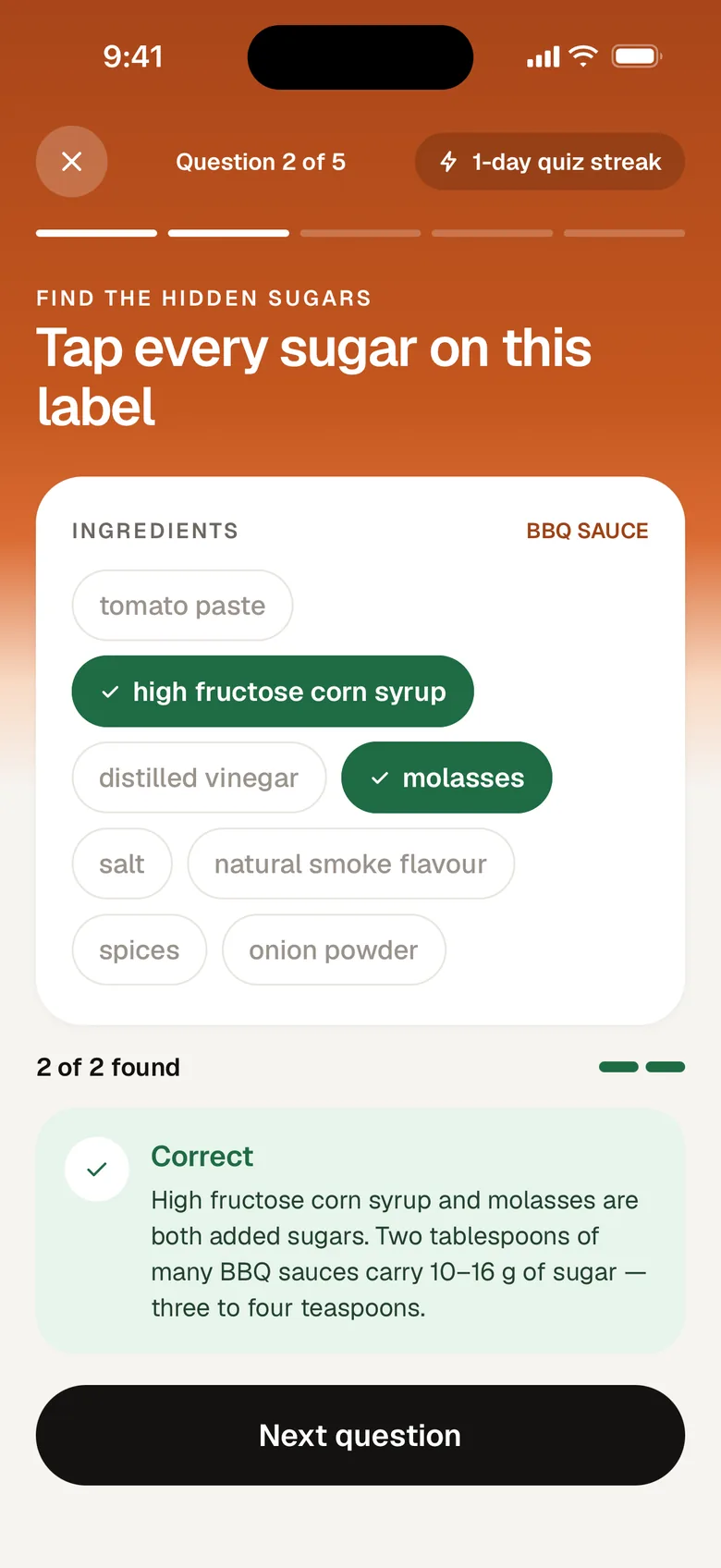 Label detective: tap every sugar on a BBQ sauce label
